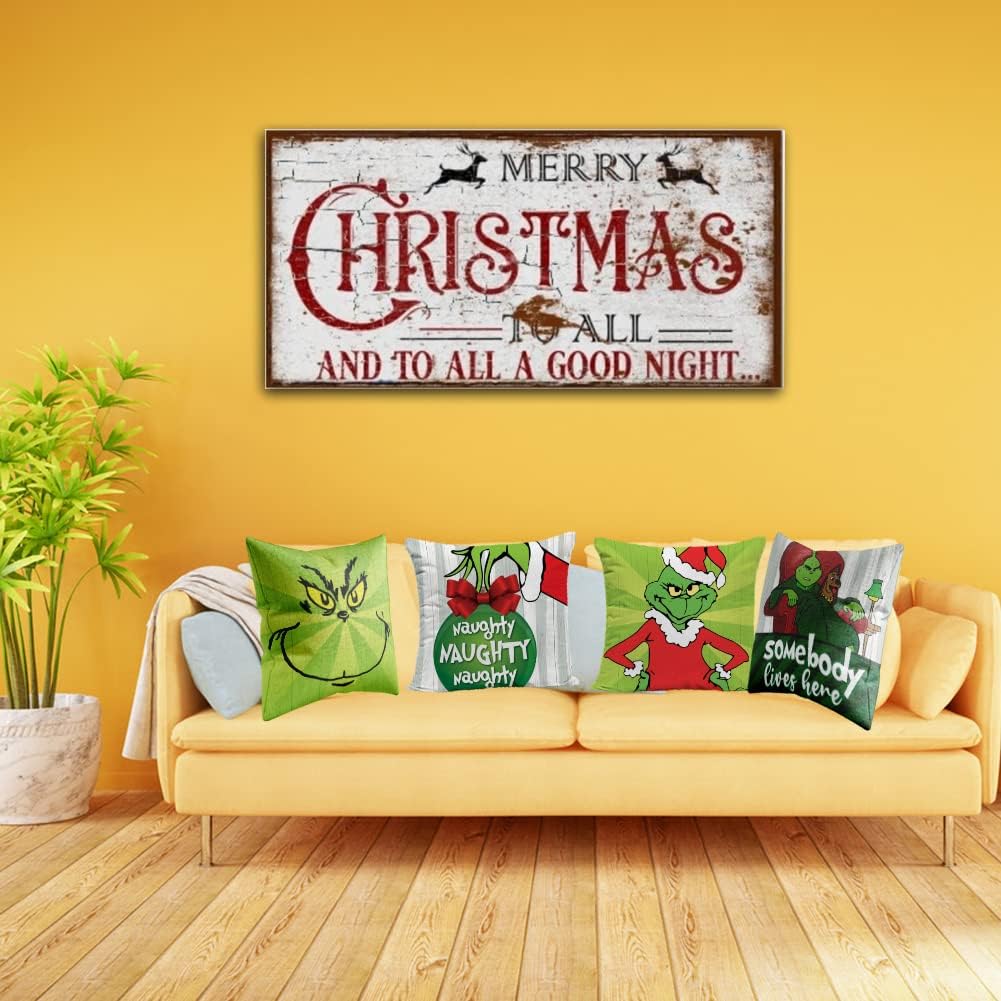 Hollyhorse Merry Grinchmas Pillow Covers 18x18 Set of 4 Cushion Case for Sofa Couch Decoration