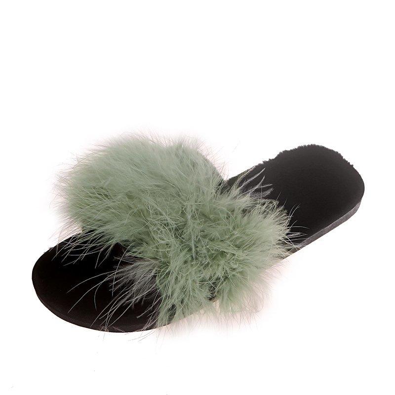 Fashion Fashion Fluffy Faux Fur Slippers for Women Soft Plush Open Toe Home Slippers Woman Autumn Winter Indoor Cozy Furry Flat Slides