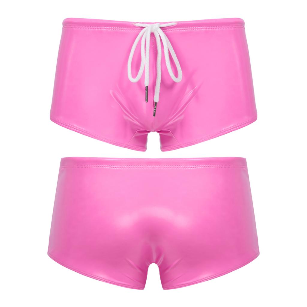 Мужские плавки из лакированной кожи с мокрым эффектом, шорты-боксеры с низкой посадкой и шнурком, купальники