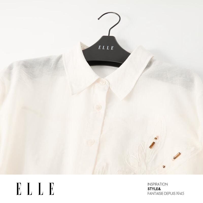 ELLE Женская вышитая рубашка с завязками спереди и длинными рукавами