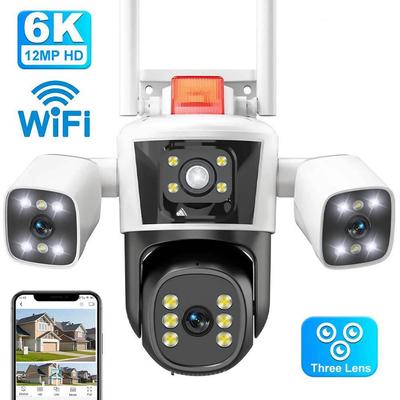 Вилка ЕС 6K 12MP WiFi IP-камера Три объектива Панорамный вид Уличная PTZ IP-камера AI-слежение Защита безопасности Камеры видеонаблюдения