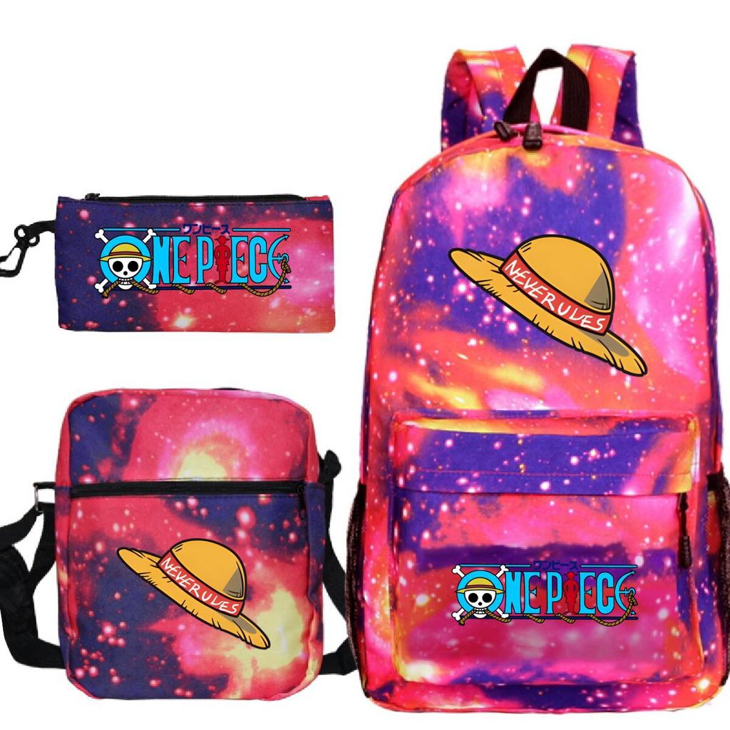 New Animation One Piece Printed Backpack for Primary and Secondary School Students Large Capacity School Bag Combination Three-piece Set