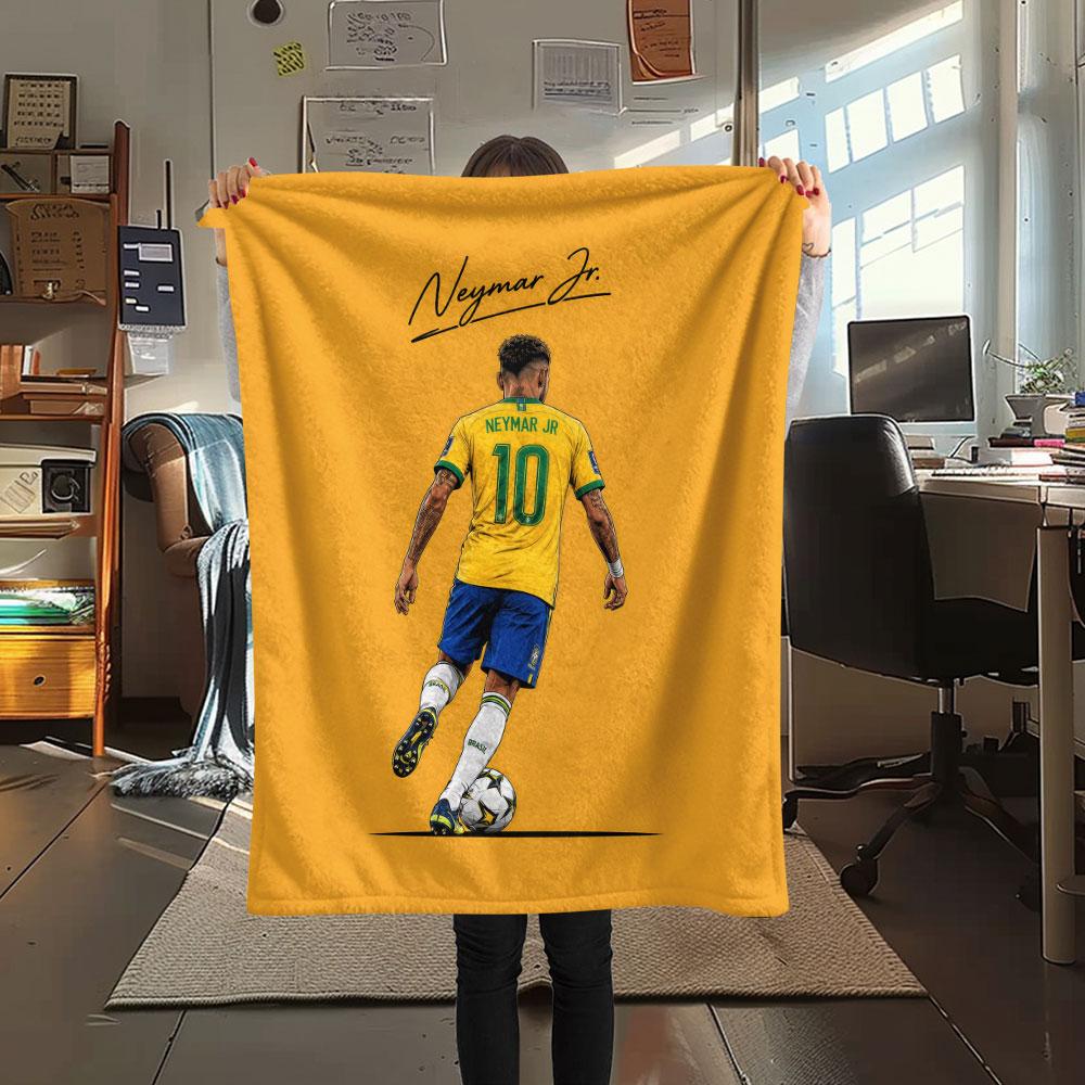 1PC Neymar Jr Patterned Flannel Blanket Suitable For All Seasons for Home Decor Warmth and Comfort Gifts Holiday Present