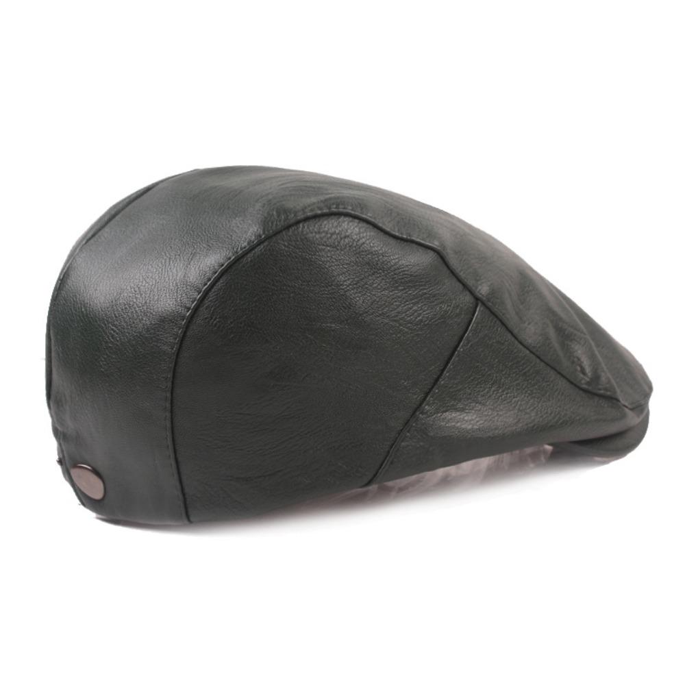 Adjustable Button Painter Cap PU Leather Newsboy Caps Vintage Autumn Winter Hat Women Men