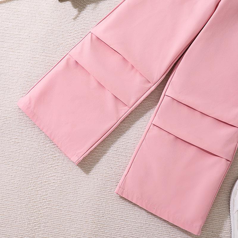 Костюм для девочки 8-12 лет, детская одежда, летние новые повседневные рабочие брюки с большими карманами + топ с короткими рукавами, комплект из 2 предметов, брюки для девочек