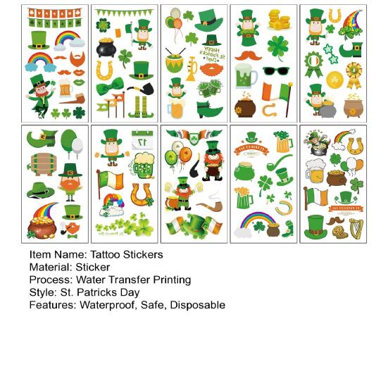 Patricks Day Children Body Tattoo Stickers Shamrock Pattern Cartoon Waterproof Green Hat