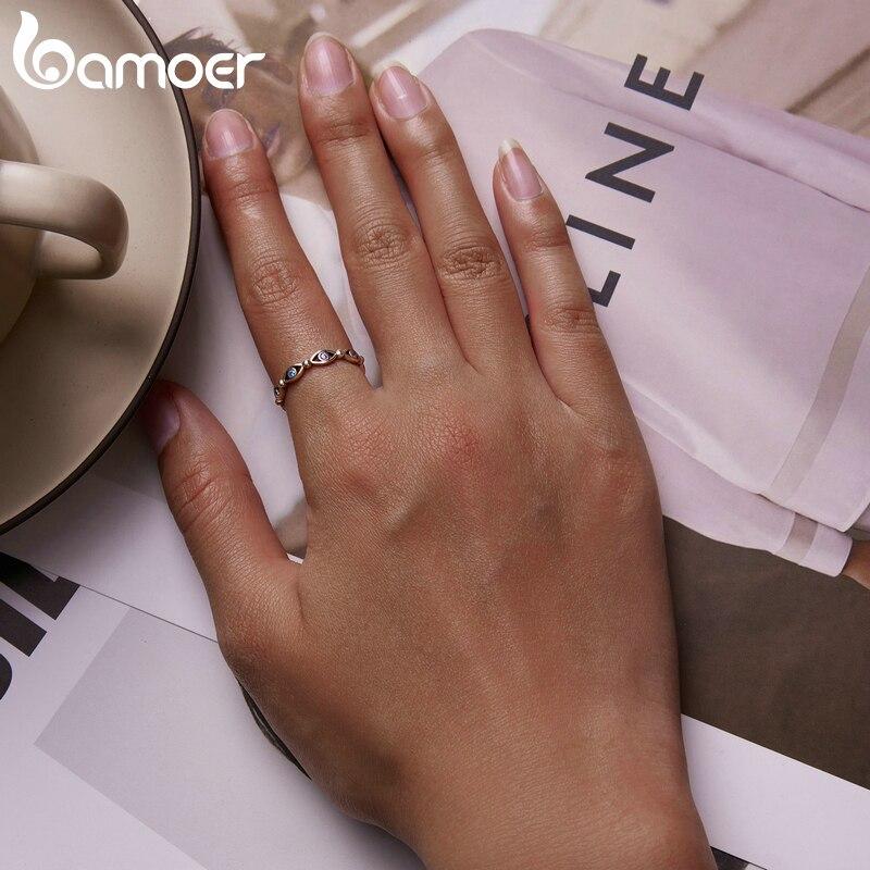 Bamoer 925 Sterling Silver Blue Zircon Demon Eye Element Size 6,7,8 Rings for Women Vintage Fine Jewelry