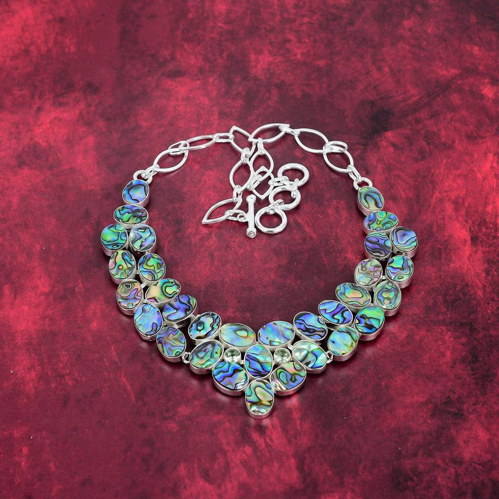 Abalone Shell Necklace 925 Solid Sterling Silver Adjustable Chain Necklace Gift For Women, Handmade Gemstone Jewelry Necklace