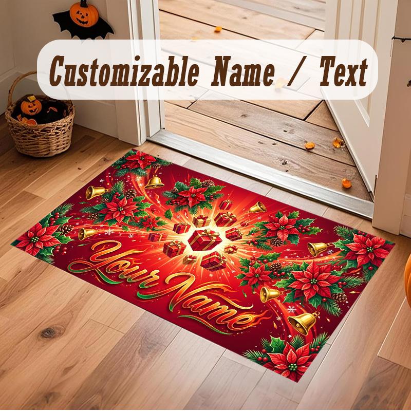 Christmas Theme Soft Crystal Velvet Rug Custom Name & Text Print Non Slip Floor Rug for Bedroom Living Room
