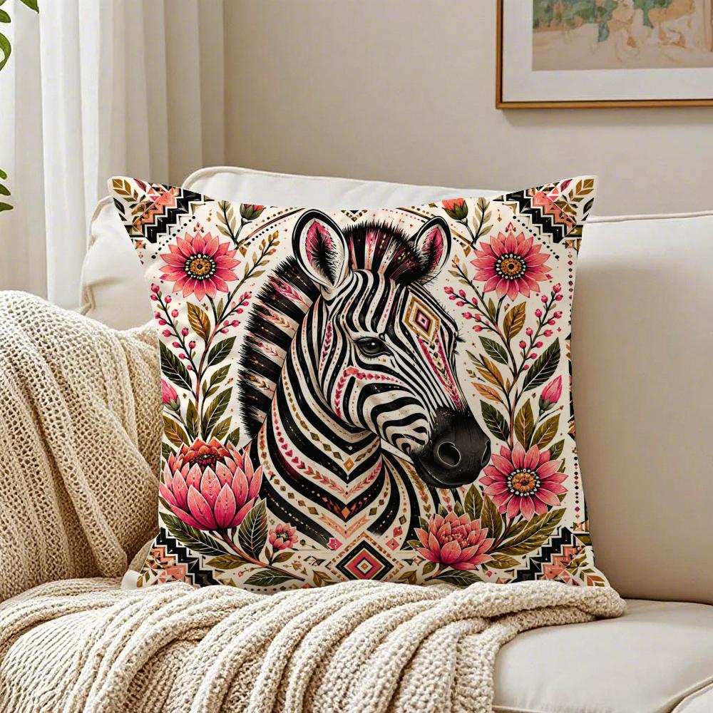 African Safari Tribal Animal Cushion Cover Breathable Short Plush Cushion Covers Machine Washable Wrinkle-Resistant Soft Durable