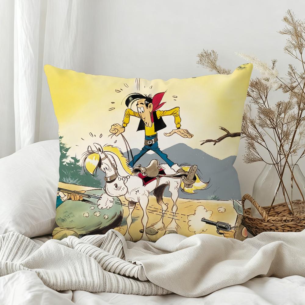 Classic Funny Comic LuckyLuke Pillow Case Bedroom Sofa Living Room Backrest Decoration Square Cushion Nap Time
