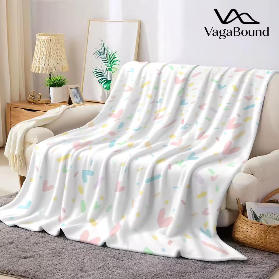 Pastel Confetti Heart Sprinkle Flannel Blanket Warm Soft Halloween Christmas Decorative Couch Warm Cozy All-Season Gift