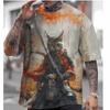 Men's Japanese T-shirt Autumn Samurai Cat Pattern T-shirt 3D Printing