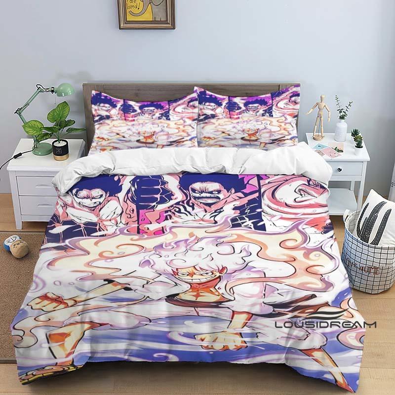 3-piece ONE PIECE Monkey D. Luffy cartoon bedding set (duvet cover and pillowcases), extra-large/large size, polyester, machine