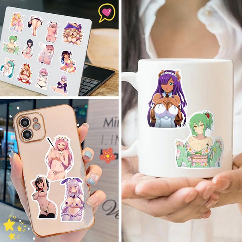 50 шт., сексуальные аниме-наклейки для взрослых, наклейки с солнечной цензурой для ноутбука, телефона, наклейка