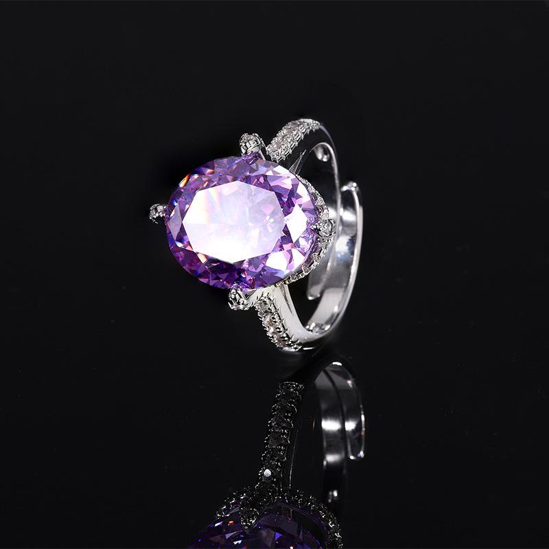 Jewelry Copper Bottom Gold Plated High Carbon Diamond Ice Flower Cut Pigeon Egg Ring Female 12 * 14