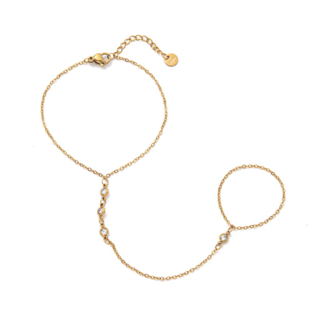 Wind Titanium Steel 18K Gold-Plated With Diamond Small Disc Fashion Bracelet Color-Preserving Women'S Stainless Steel Finger Clip Bead Finger Chain