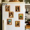 Customizable Fridge Art Frames Funny Small Wooden Magnet Picture Frame, Vintage Oil Painting Pattern Retro Style Magnetic Refrigerator Locker for Home