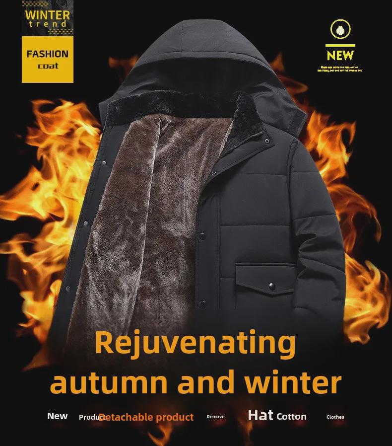 Мужское зимнее пальто из утолщенного бархата - теплая куртка с хлопковой подкладкой для людей среднего и пожилого возраста