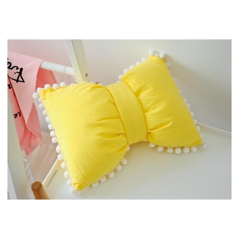 Полосатая хлопковая подушка с бантом и отделкой из помпонов для домашнего декора**