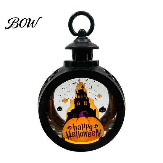 Retro Pocket Watch Lantern Halloween Pumpkin Lantern, LED Electronic Candle Light, Vintage Spooky Silhouette Decor Handheld Decorative Lamp