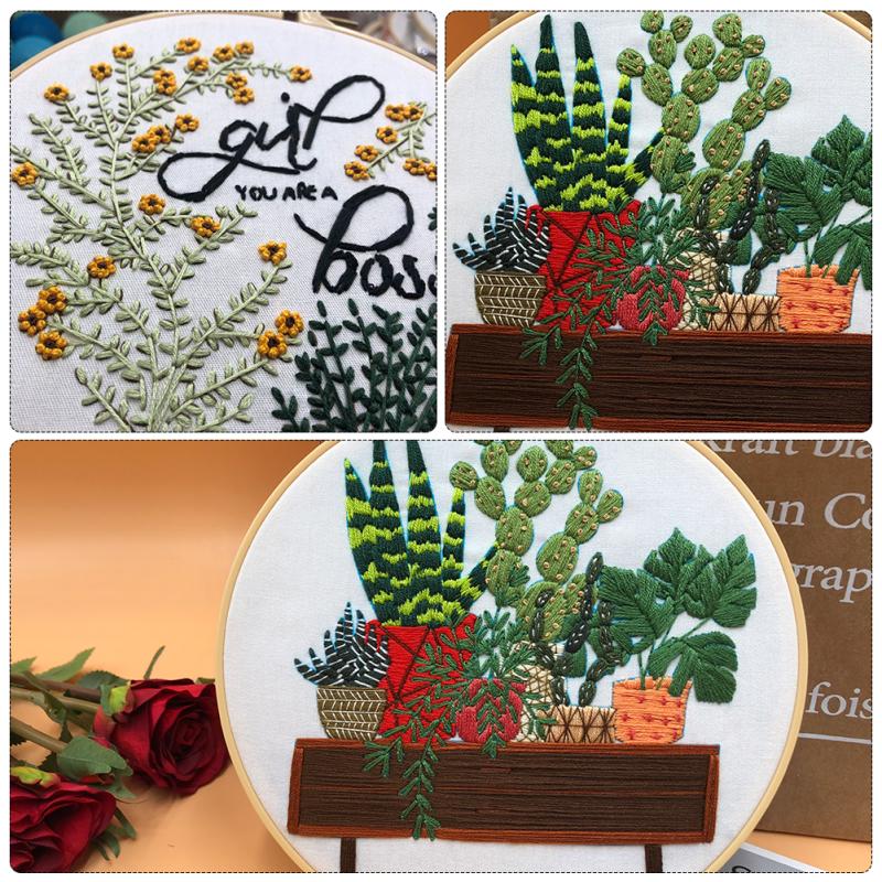 4 шт., комплект ткани для вышивки цветочных растений в горшках с наборами материалов «сделай сам», 15 см + 20 см, бамбуковая вышивка