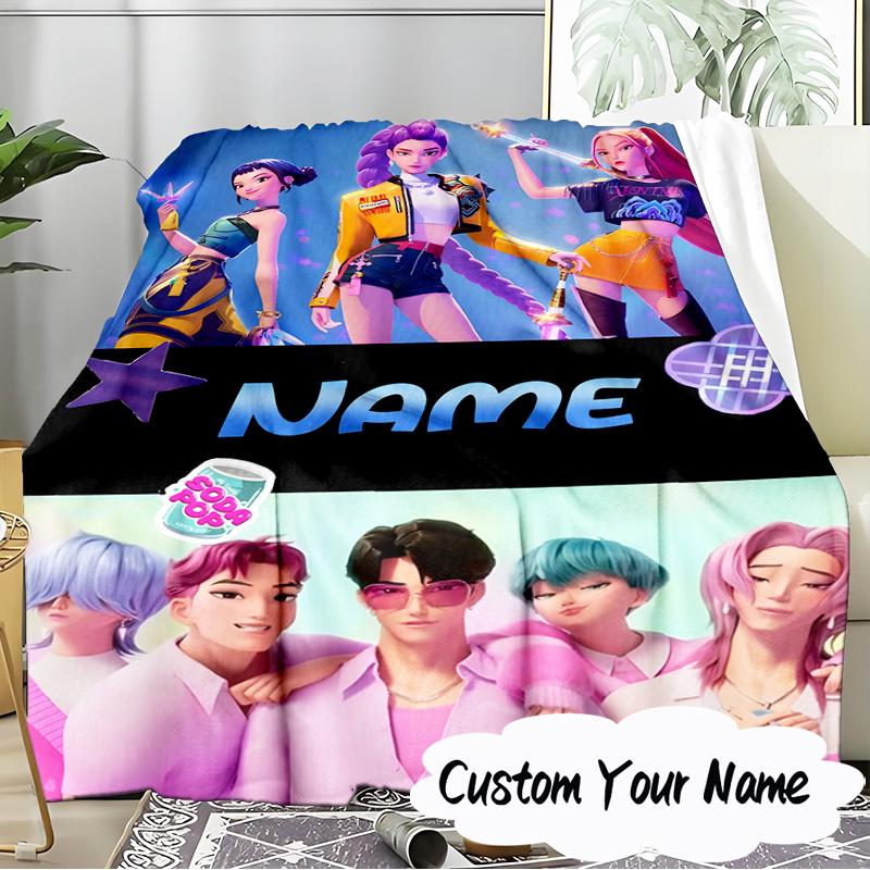 Custom Name Fantasy Night Trio K-Pop Blanket Ideal Bedding Blanket Perfect for Travel, Camping, Living Rooms, Offices, Sofas, Fan Christmas gift