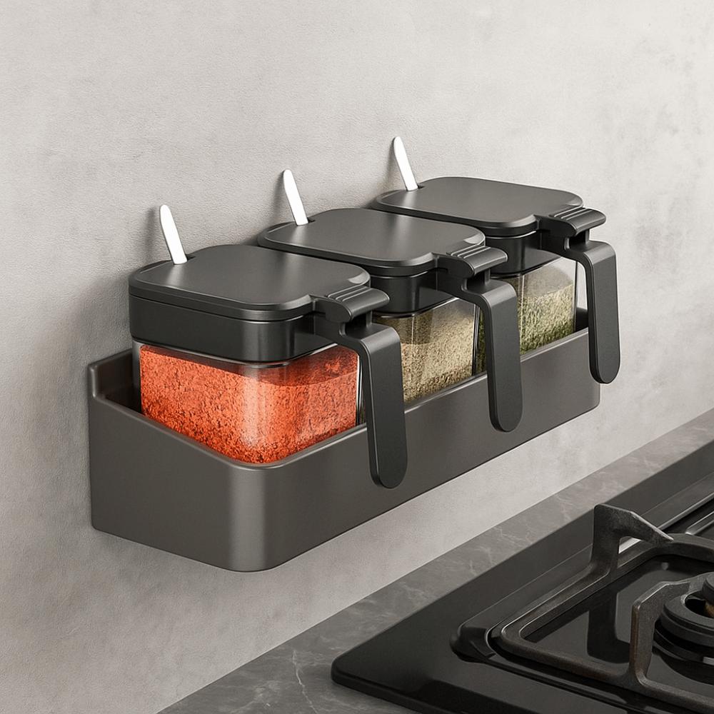 No-Drill Installation Spice Jar Removable Condiment Organizer Wall-Mounted Spice Rack Kitchen Use