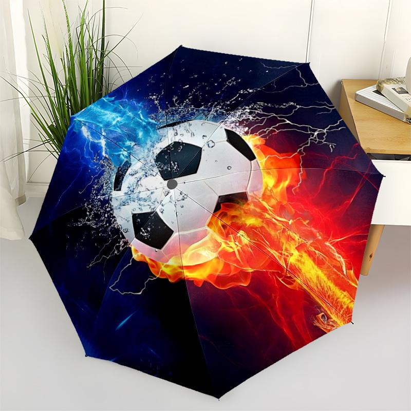 1pc Soccer Ball, Fire Automatic Open/Close Umbrella with One-Touch Button, Compact Folding Canopy, Sturdy 8-Rib Windproof Design S48