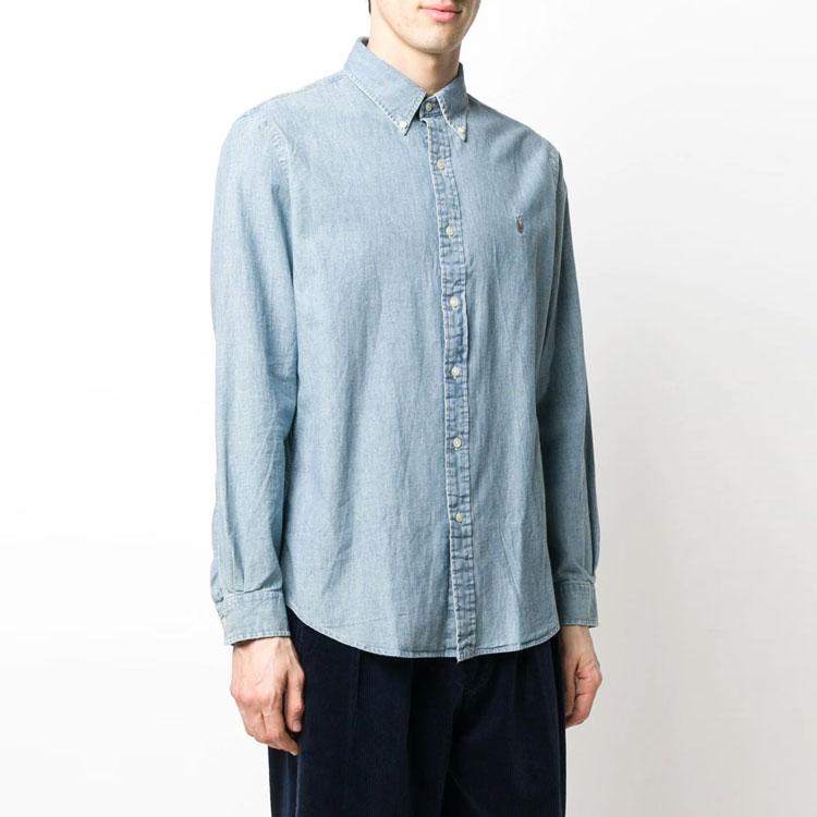 Polo Ralph Lauren FW21 Однотонная рубашка с вышитым логотипом Мужские рубашки светло-голубого цвета 710792042001