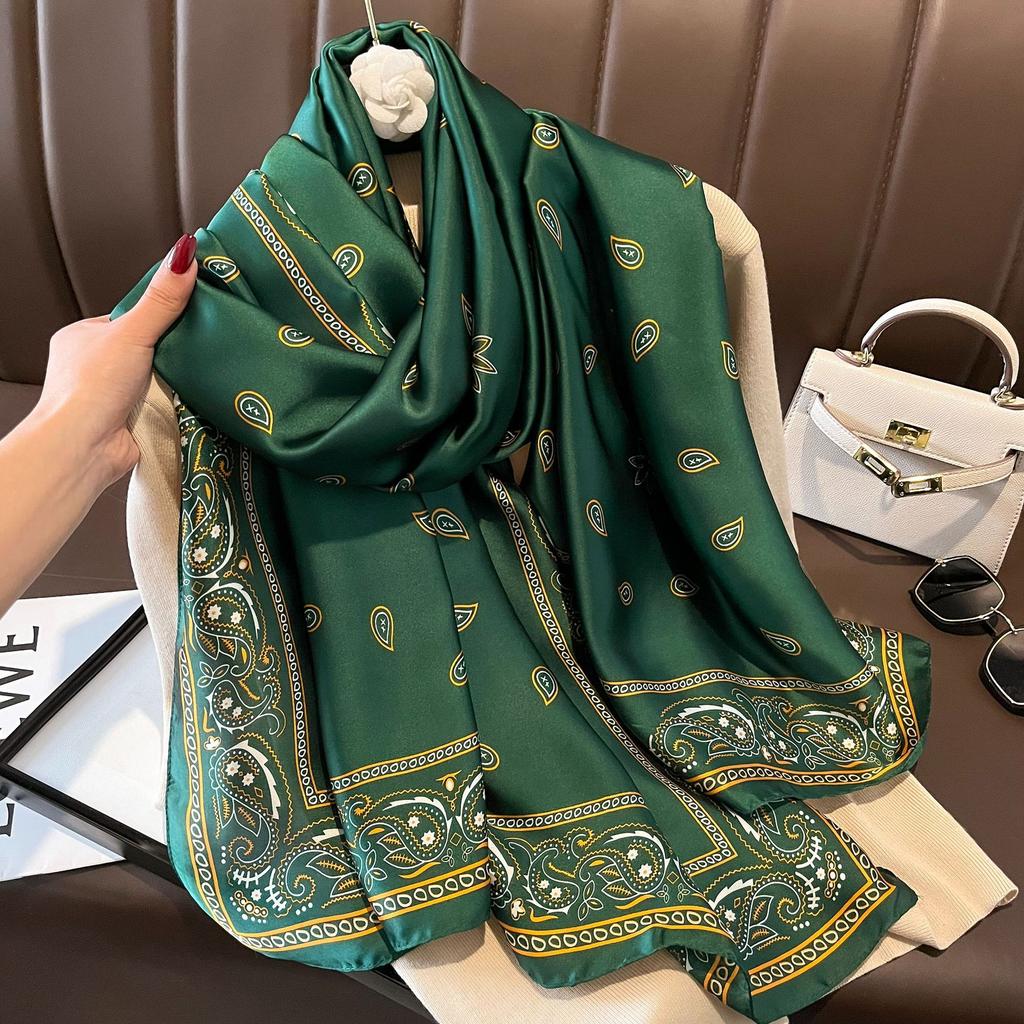 New Spring and Autumn Retro Floral Cranes Temperament Simulation Silk Large Long Scarf Sunscreen Outwear Shawl Female Silk Scarf