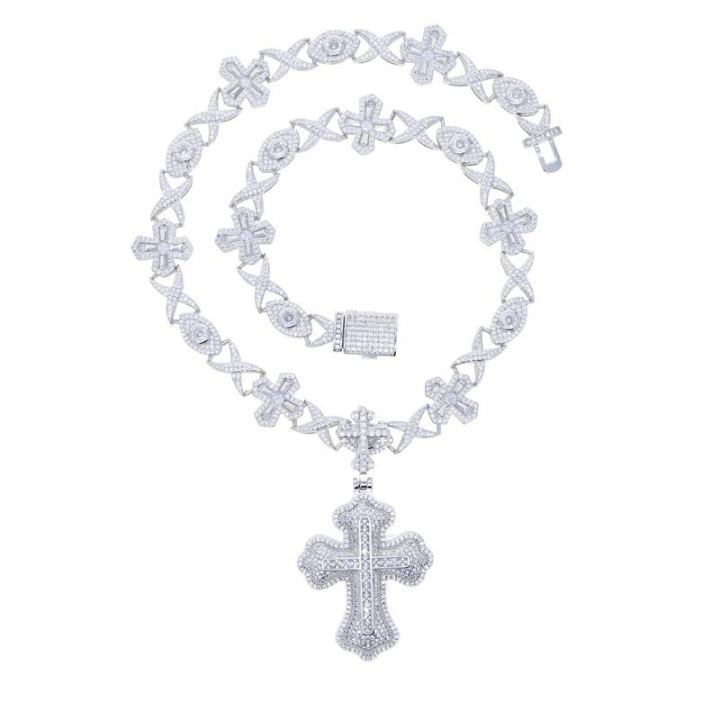 Collar Hop Para Hombre Cross Pendant with Cuban Chain CZ Jewelry Set Ready Stock Bulk