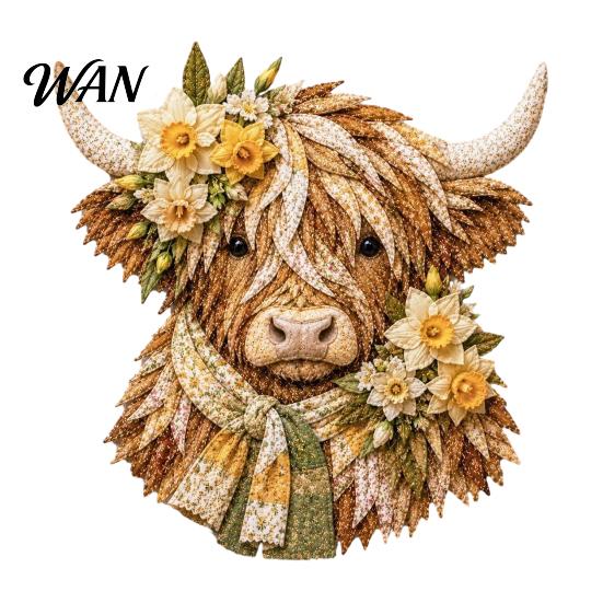 Highland Cow Sewing Kit 3D Layered Fabric Art DIY for Adults, Beginner-Friendly Decorative Animal Portrait Diy Quilt Craft Set, Handmade Farmhouse