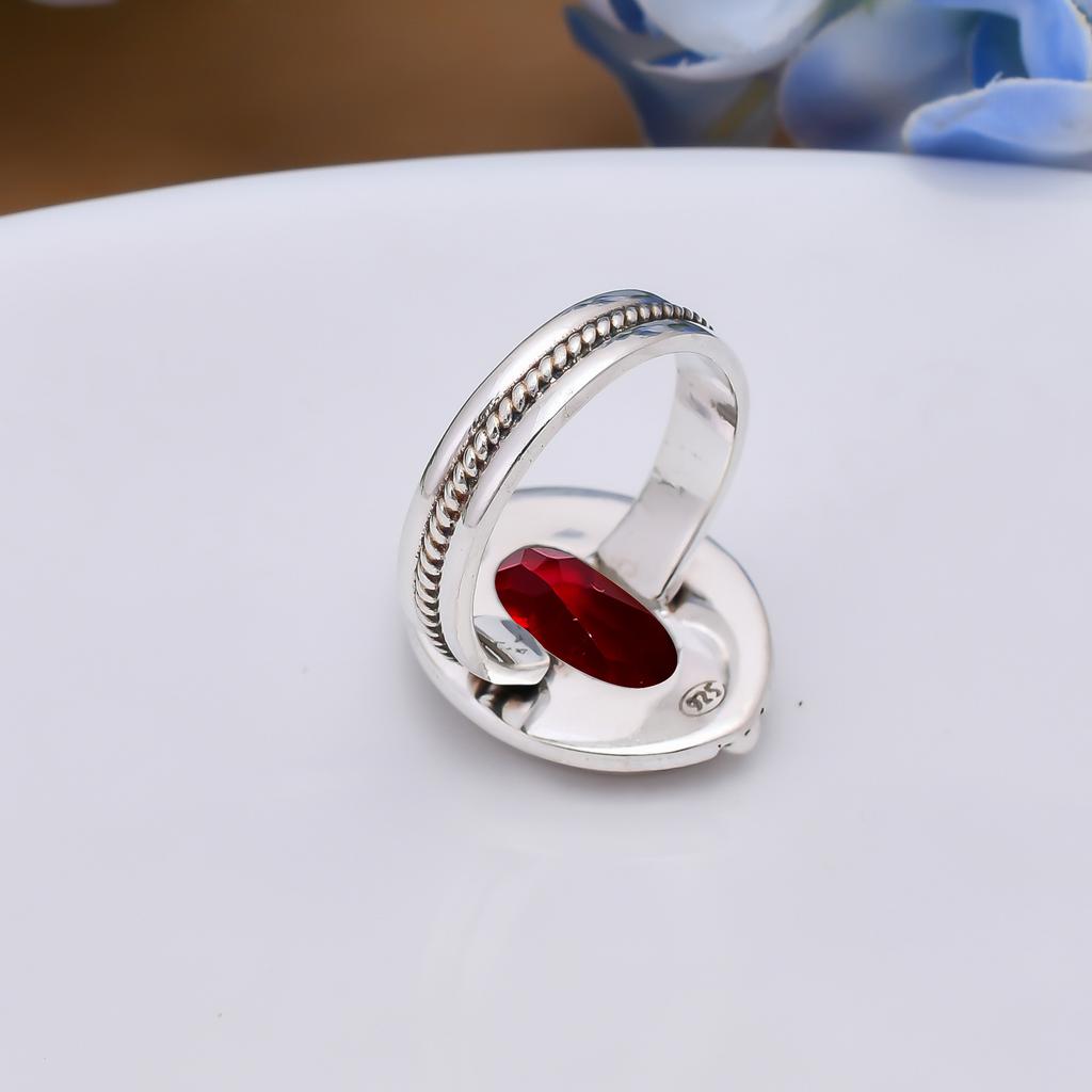 Кольцо из серебра 925 пробы с красным гранатом V5114, красное кольцо, овальное кольцо, подарок на День святого Валентина, подарок для нее, подарок на день рождения, украшения ручной работы, серебряные украшения, не