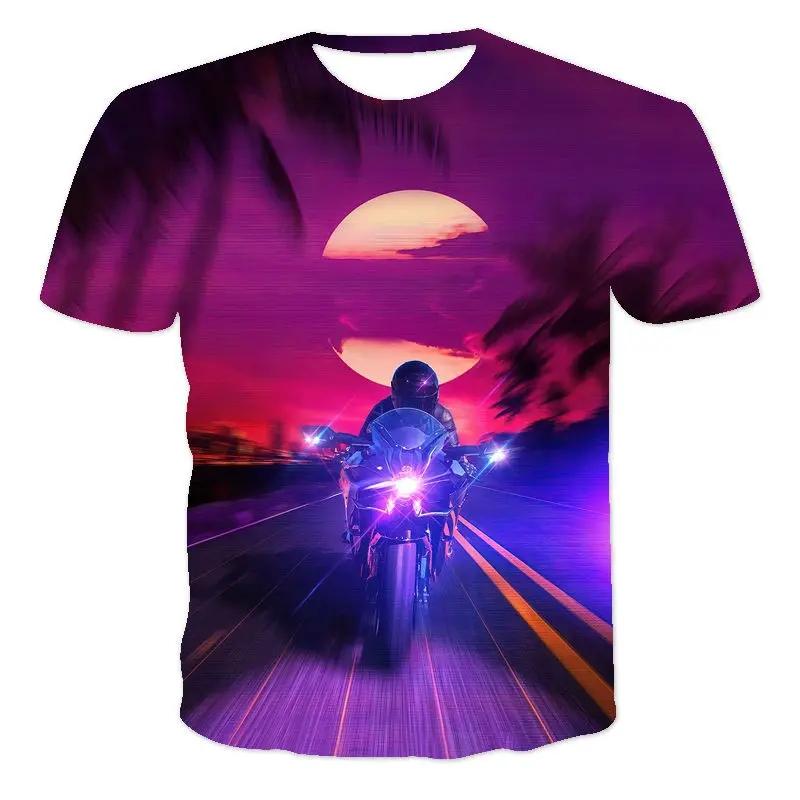 Летняя футболка с принтом Cool Motorcycle Series Fashion Motorcycle Pattern Casual Hip Hop Street Men's O-Neck Fashion Top
