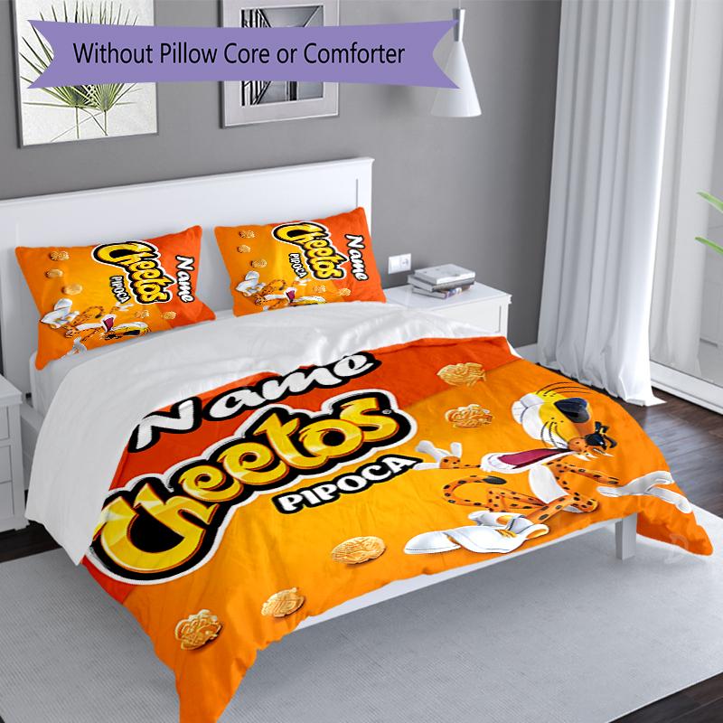 3pcs Custom Name Cheetos Pipoca Set,Includes 1 Duvet Cover and 2 Pillowcases,All-season Bedroom Decor