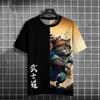 Japanese Anime Samurai Cat T-Shirt For Men 3D Animal Print Short Sleeve Tops Tee Casual T-Shirt Oversize Shirt Men Clothing