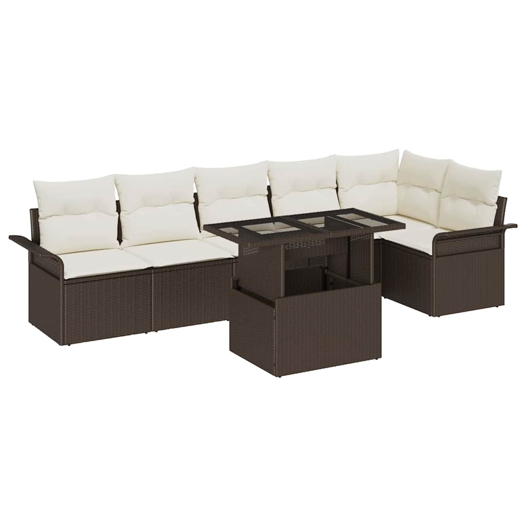 7 piece brown garden sofa set with cushions