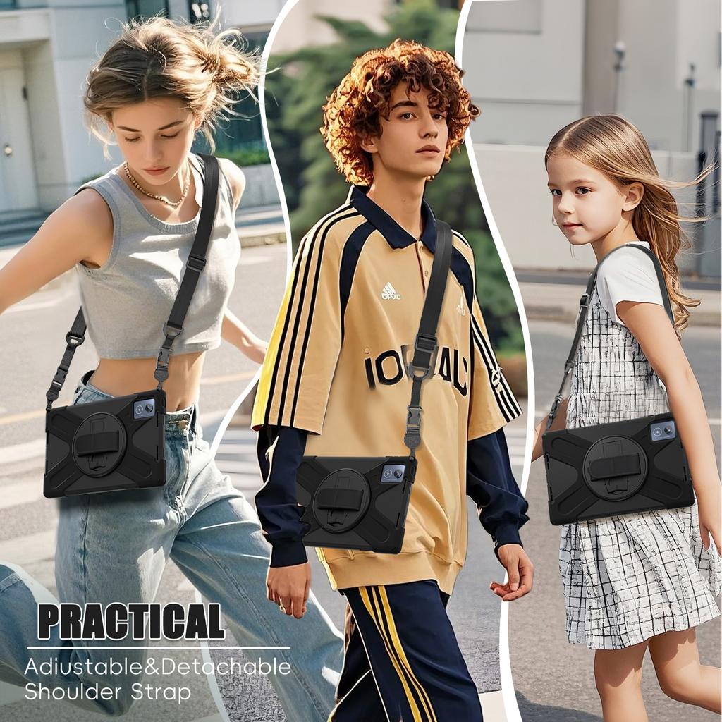 For Lenovo Tab K11 Plus/Zhaoyang K11 B352FU,TB230XC Kickstand Case TPU PC Silicone Tablet Cover with Shoulder Strap