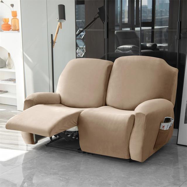1 2 3 Seater Velvet Recliner Sofa Cover Elastic Split All -Inclusive Sofa Slipcovers Lounge Armchair Covers With Side Pocket