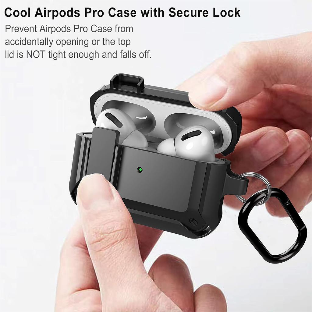Airpods Pro 2 Case Cover Lock with Cleaner kit, Rugged Shell Military Armor Air Pod Pro 2 Case for Men with Keychain Cool Shockproof Protective Case