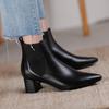 Krazing Pot Зимние ботинки челси из коровьей кожи с острым носком на толстом среднем каблуке, женские ботильоны без шнуровки, большие размеры, ботильоны в лаконичном стиле в стиле ретро