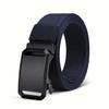 Men's Sleek Black Canvas Belt with Automatic Buckle - Perfect for Jeans, Outdoor Leisure & Sports Training