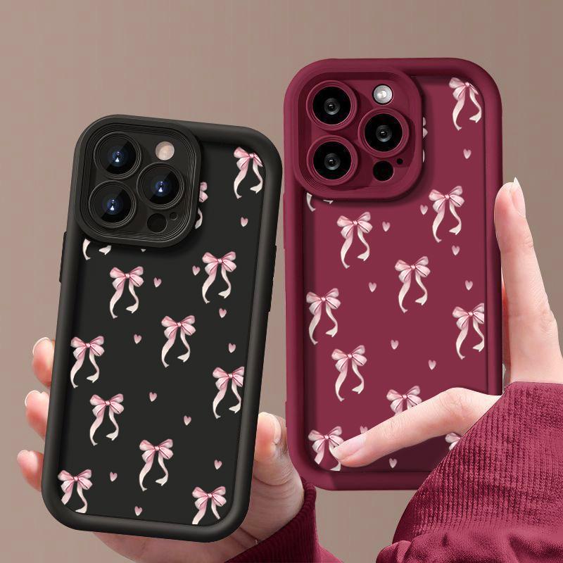 Shockproof Pink Bow Printed Case For iPhone 16 15 Pro Max 16e 14 Plus 13 12 11 Pro Max 7 8 XR X XS Soft Silicone TPU Phone Cover