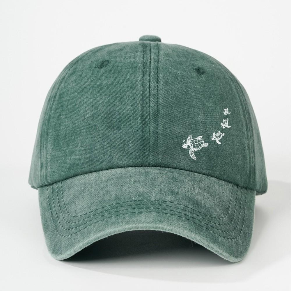 Minimalist Style Turtle Print Baseball Cap Soft Cotton Trucker Hat Washed Baseball Cap For Adults