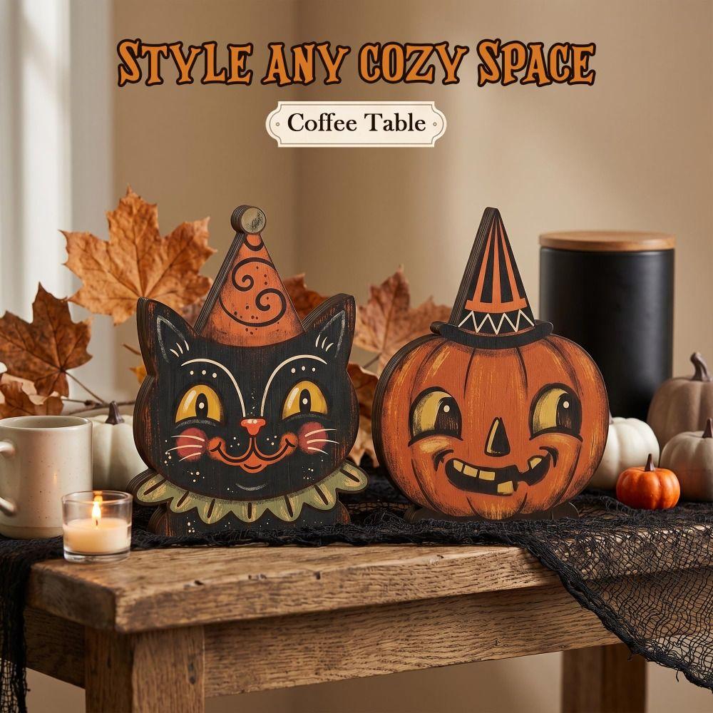 1/6 Pcs 10cm Halloween Tabletop Sign Plywood Halloween Tiered Tray Decor  Indoor