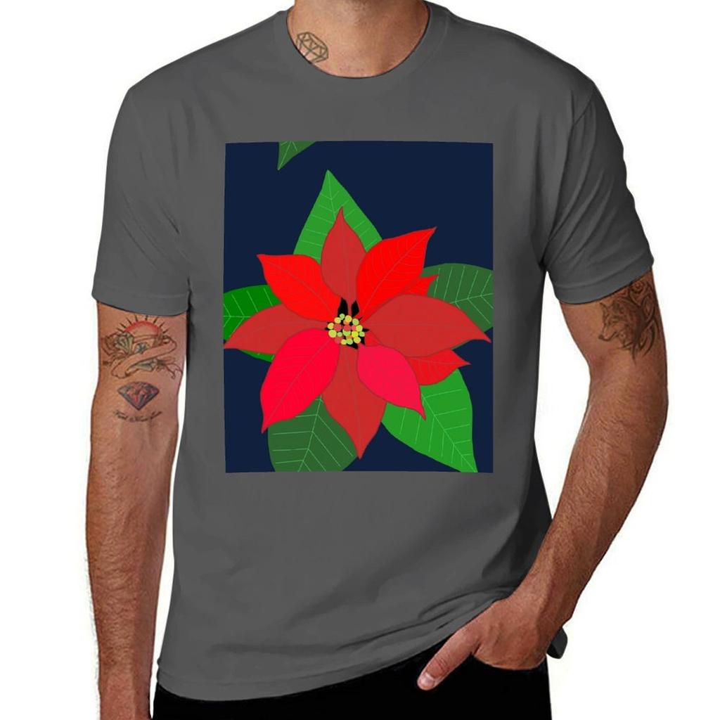 Red Poinsettia Christmas Flower Tshirt Novelty Print Casual Tee Shirt Tshirt
