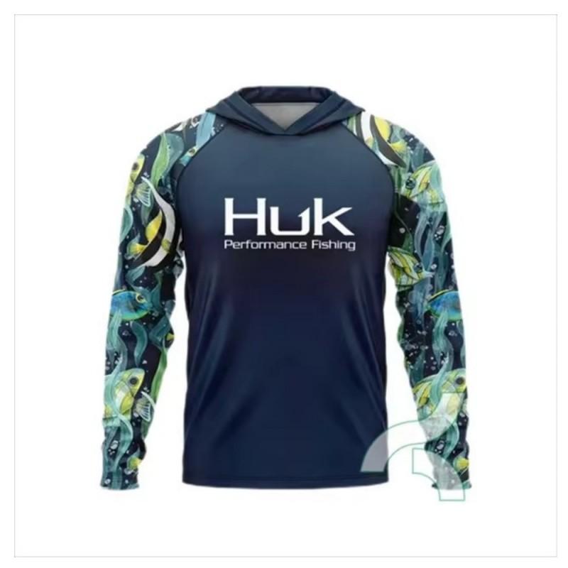 Mens Quick-Dry UV Protection Hooded Fishing Long Sleeve Shirt Summer Breathable Outdoor Sportswear Angling