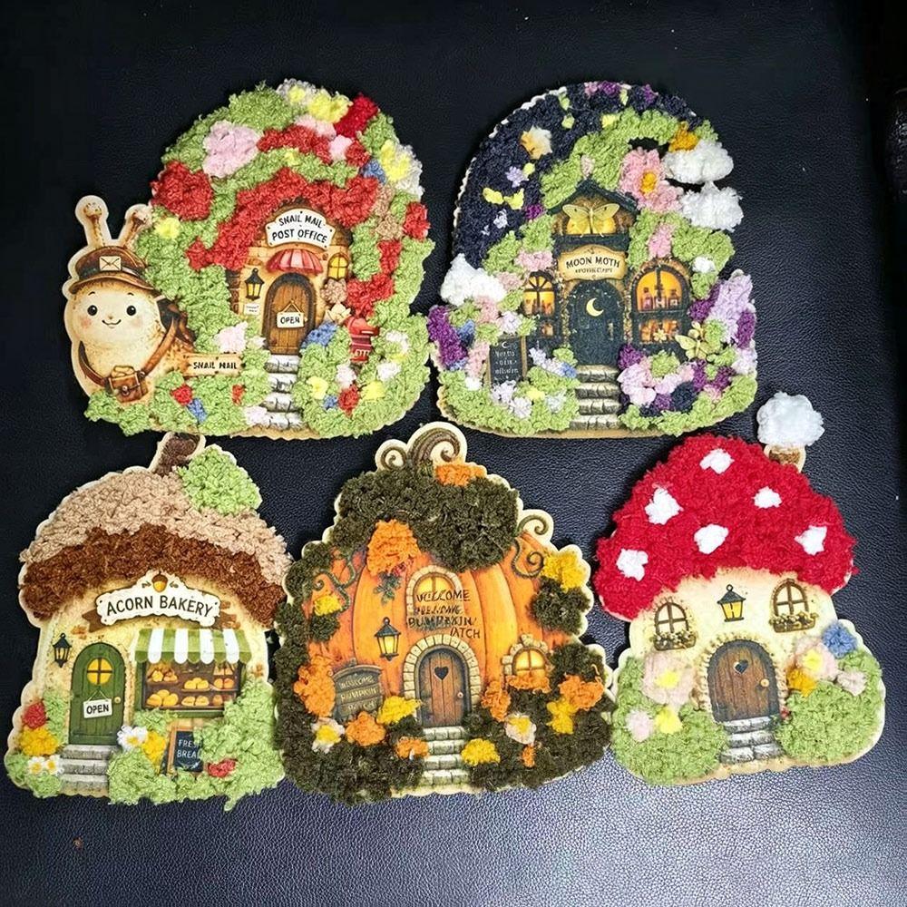 DIY Village 3D Fabric Poke Art Kit Floral Mushroom Cottage Craft Set for Adult Beginner Handmade