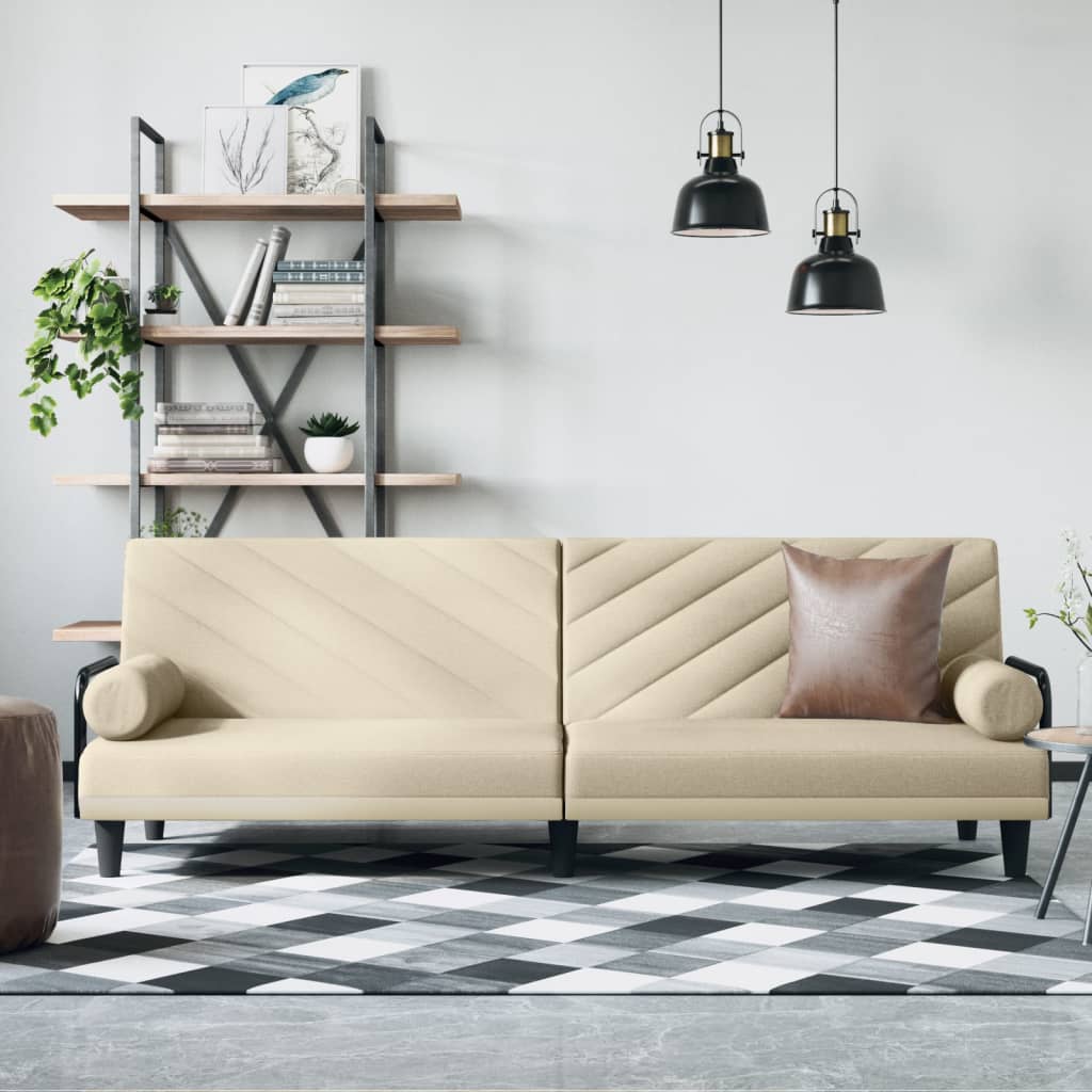 Cream Fabric Sleeper Sofa with Armrests